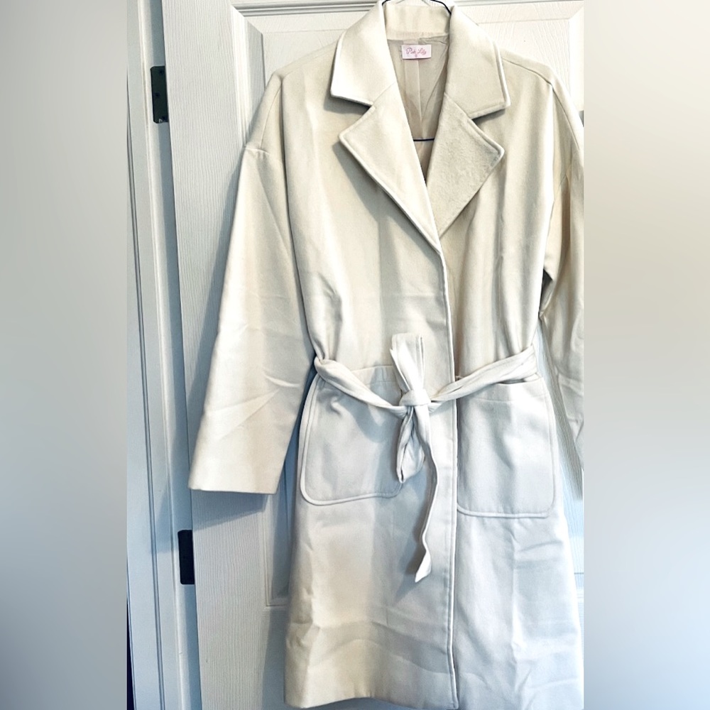 No Doubts in My Mind Cream belted coat, small